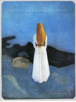 表現主義 Painting - 岸辺の若い女性 1896年 エドヴァルド・ムンク 表現主義